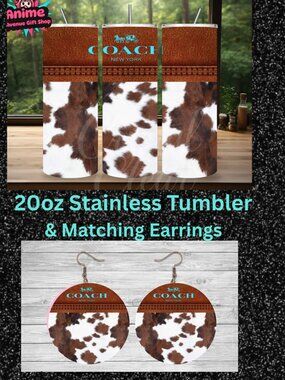 Coach 20oz Stainless Steel Tumbler & Matching Earrings Set